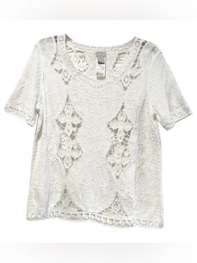 Crochet Embroidered Chicos Cutwork White Cotton Top Size Chicos 1 US Medium